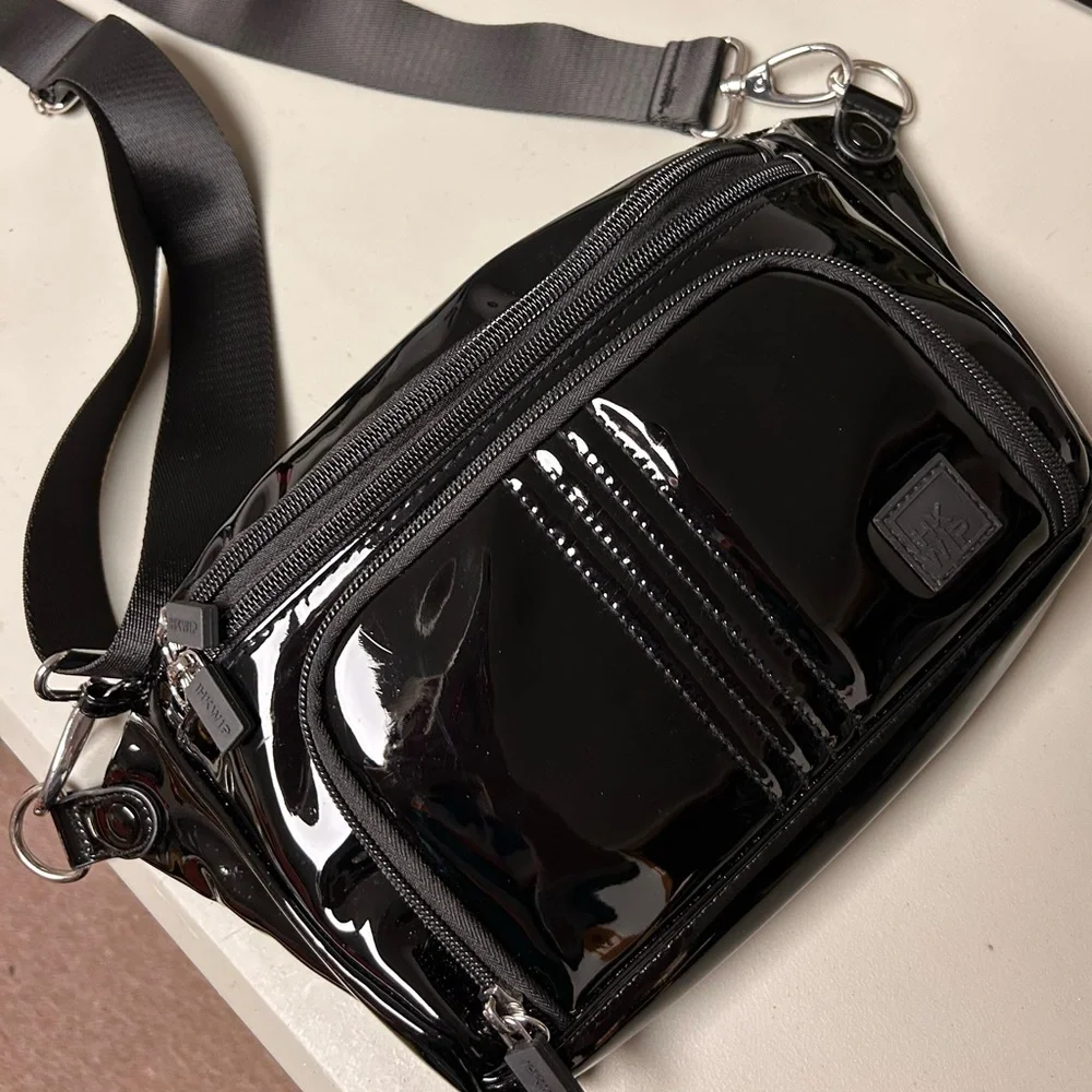 IHKWIP Confidence Anti-Theft Sling Black Patent Glossy Crossbody two straps - Picture 2 of 15